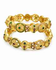 Traditional Gold Plated Meenakari Kada Bangles for Women | Set of 2 Antique Kundan Studded Floral Bangles | Festive & Wedding Wear