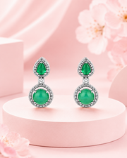 Fancy Green Emerald Stone Stylish Partywear Earrings | Trending Silver-Plated Danglers