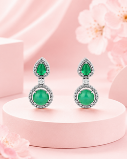 Fancy Green Emerald Stone Stylish Partywear Earrings | Trending Silver-Plated Danglers