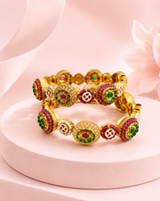 Fancy Partywear Traditional Gold Plated Stone Kada (Set of 2) - Stylish & Trending