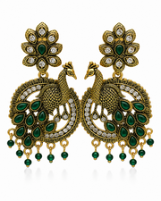 Stylish Fancy Peacock Partywear Earrings | Green Stone Traditional Drops