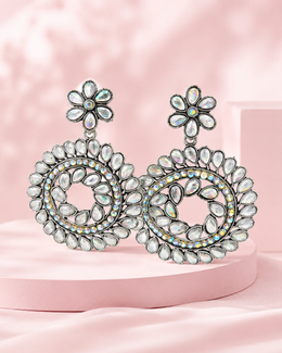 Fancy Oxidized Silver Mirror-Work Chandbali | Stylish Partywear Earrings for Women | Trending Ethnic Earrings