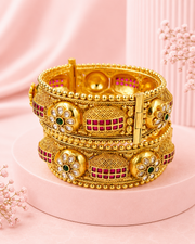 Stylish Rajwadi Broad Kada / Fancy Openable Partywear Bangles Set of 2