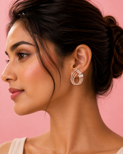 Fancy Rose Gold AD Long Earrings for Women | Stylish Partywear Drop Earrings