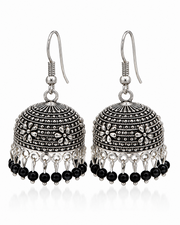 Fancy Partywear Oxidized Silver Black Bead Jhumka Earrings – Stylish & Trending