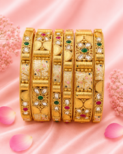 Stylish Antique Pink Stone Kada / Fancy Openable Temple Bangles (Set of 2)
