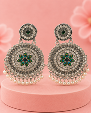 Oxidized Silver Peacock Design Chandbali Earrings & Jhumkas for Women and Girls