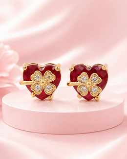 Stylish Red Heart Gold Flower Tops | Fancy Partywear Studs for Girls