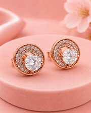 Stylish Rose Gold Fancy CZ Studs / Partywear American Diamond Earrings