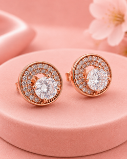 Stylish Rose Gold Fancy CZ Studs / Partywear American Diamond Earrings