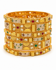 Fancy Stylish Gold Plated Meenakari Bangle Set / Partywear Chuda (Set of 6)