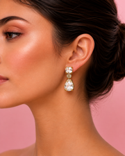 Trending Stylish Crystal Drop Earrings | Fancy Partywear Gold Plated Earrings for Women