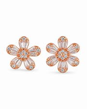 Fancy Rose Gold Flower Studs - Stylish Partywear American Diamond Earrings / Daily Wear Tops for Women