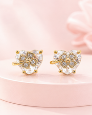 Fancy Heart Crystal Tops | Stylish Gold Plated Clover Earrings | Trending Partywear Studs