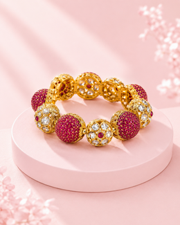 Stylish Partywear Ruby-Kundan Gold Plated Broad Kadas (Set of 2) - Fancy Jewellery