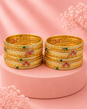 Stylish Gold Plated Fancy Kundan Bangles Set (Pack of 6) – Traditional Partywear Choodi