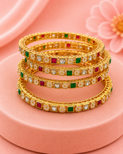 Trendy Multi-Color Kundan Bangle Set - 4 Pieces (Stylish & Affordable)