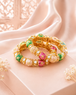 Stylish Fancy Meenakari Bangle Set | Partywear Multi-color Kundan Kadas (Set of 2)