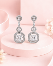 Fancy Stylish American Diamond Partywear Earrings | New Design Long AD Earrings | Silver Crystal Jhumki Dangler