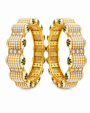Stylish Partywear Pearl Meenakari Kada / Fancy Broad Bangle Set (2 Pcs)