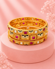 Stylish Meenakari Kundan Bangle Set (6 Pcs) | Fancy Partywear Gold Plated Kada