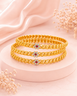 Stylish Floral Ruby Gold-Plated Bangle Set (Set of 4) - Fancy Partywear Bengals