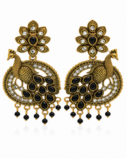 Alloy Gold-plated Black Stone Peacock Chandbali Earring