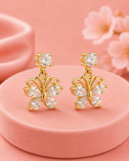 Fancy Stylish Butterfly American Diamond Gold Plated Earrings / Partywear Studs for Women