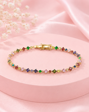 Fancy Stylish Multicolour Stone Gold Plated Bracelet / Trendy Navratna Tennis Bracelet for Partywear