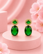 Fancy Emerald Green Partywear Earrings | Stylish Gold Plated Stone Drops | Trending Jewellery for Women