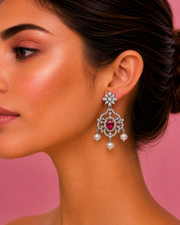 Fancy Ruby Pink AD Stone Earrings with Pearls | Stylish Partywear Earrings for Women