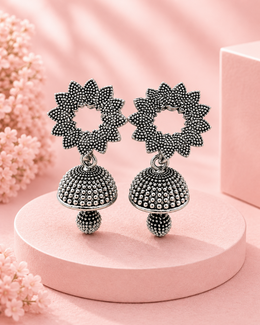 Stylish Fancy Oxidized Flower Jhumka / Partywear Silver Jhumki Earrings