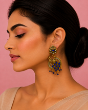 Stylish Peacock Blue Stone Partywear Earrings for Women
