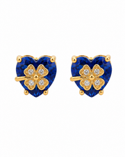 Fancy Royal Blue Heart Clover Earrings | Stylish Partywear Studs | Trending Blue Tops