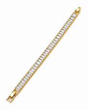 Fancy Stylish Baguette AD Bracelet / Gold Polished Partywear Tennis Bracelet for Women