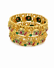 Stylish Antique Matte Gold Bangles / Fancy Temple Kangan / Partywear Kada Set Of 2
