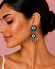 Fancy Oxidized Silver Flower Earrings | Stylish Partywear Jhumkis | Trending Boho Jewelry