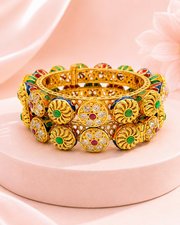 Gold-plated Meenakari Kundan Glass, Brass, Alloy Bangle Set (Pack of 2)