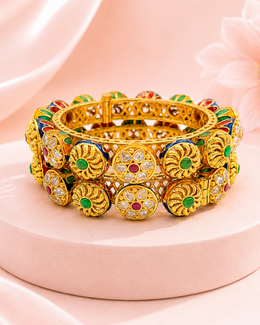 Gold-plated Meenakari Kundan Glass, Brass, Alloy Bangle Set (Pack of 2)