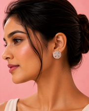 Stylish Fancy Rose Gold Flower Studs / Partywear American Diamond Tops / Daily Wear Earrings