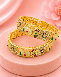 Fancy Meenakari Partywear Kada / Stylish Gold-Plated Traditional Bangles Set of 2