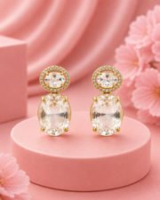 Stylish White Stone Gold Plated Fancy Earrings | Trending Partywear Drop Earrings | Sabse Sasta Sabse Accha