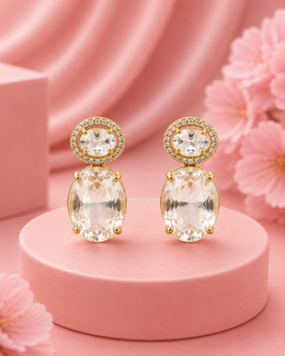 Stylish White Stone Gold Plated Fancy Earrings | Trending Partywear Drop Earrings | Sabse Sasta Sabse Accha
