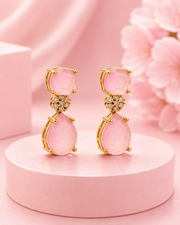 Fancy Rose Pink Teardrop Stylish Earrings / Partywear Gold Plated Dangler