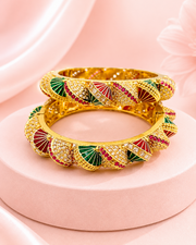 Traditional Meenakari Gold Plated Bangles for Women | Ruby & Emerald Enamel Work Kada Set | Wedding & Festive Wear Imitation Jewelry | Pack of 2