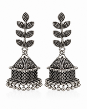 Fancy Leaf Design Oxidized Jhumka | Stylish Antique Silver Earrings | Trendy Partywear Jhumki