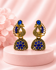Fancy Peacock Blue Jhumka Earrings | Stylish Partywear More-Design Jhumki