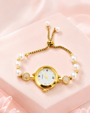 Fancy Stylish Pearl Bracelet Watch - Adjustable Partywear Ghadi for Women