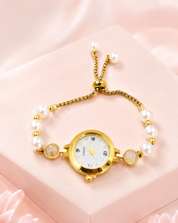 Fancy Stylish Pearl Bracelet Watch - Adjustable Partywear Ghadi for Women