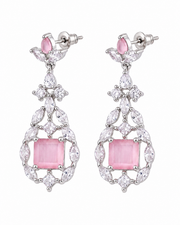 Trending Pink Stone AD Fancy Earrings | Stylish Silver Plated Partywear Dangler for Girls & Women